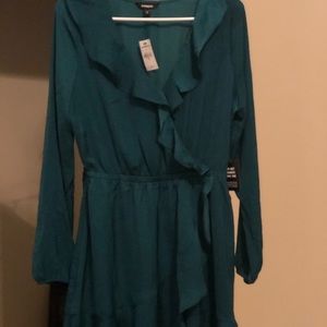 NWT Express Green Ruffle Dress size L